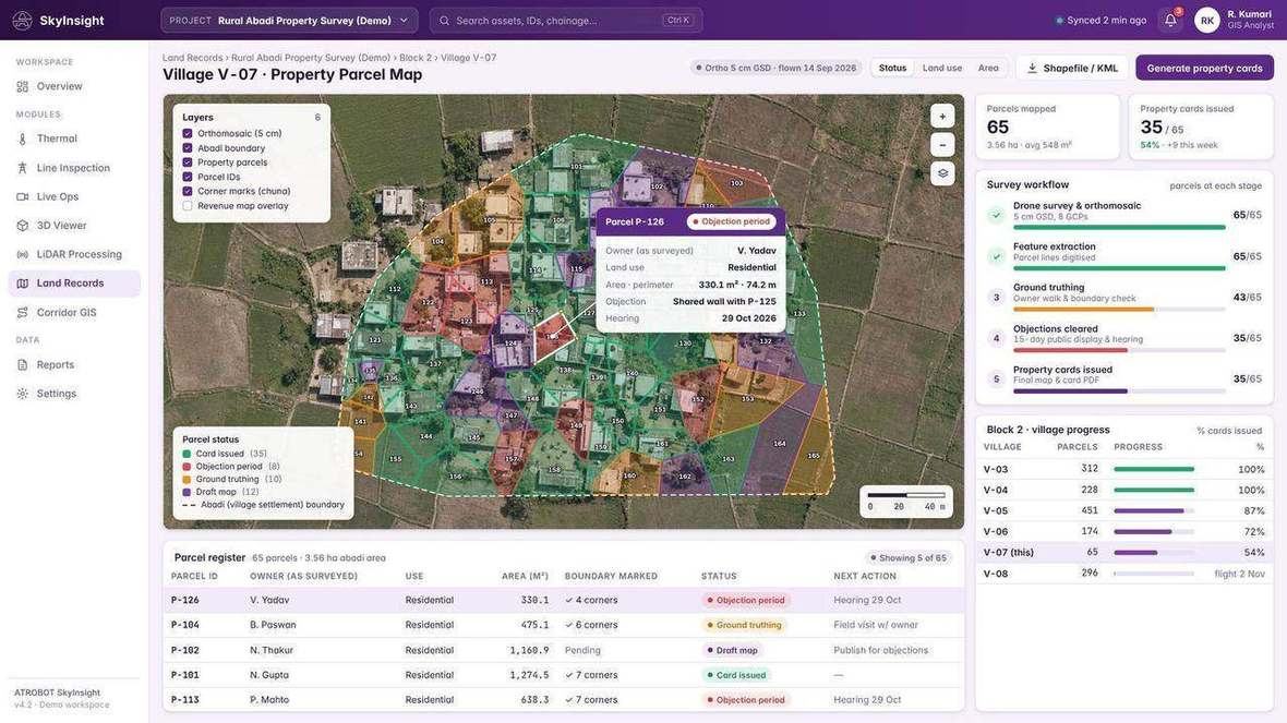 GIS workspace showing parcel polygons on a satellite view.