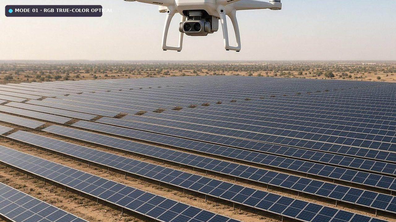 Aerial photograph of a solar plant.