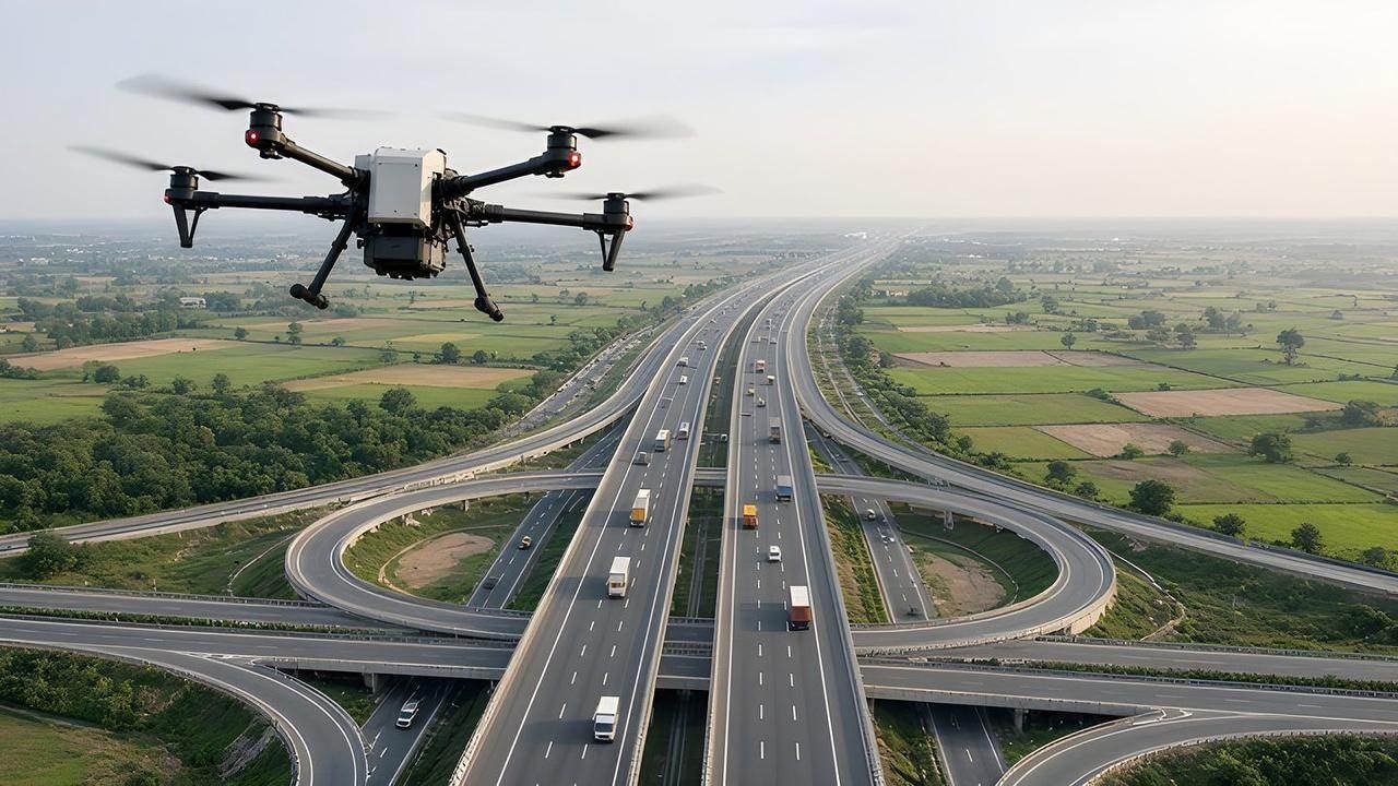 Aerial view of a highway corridor.
